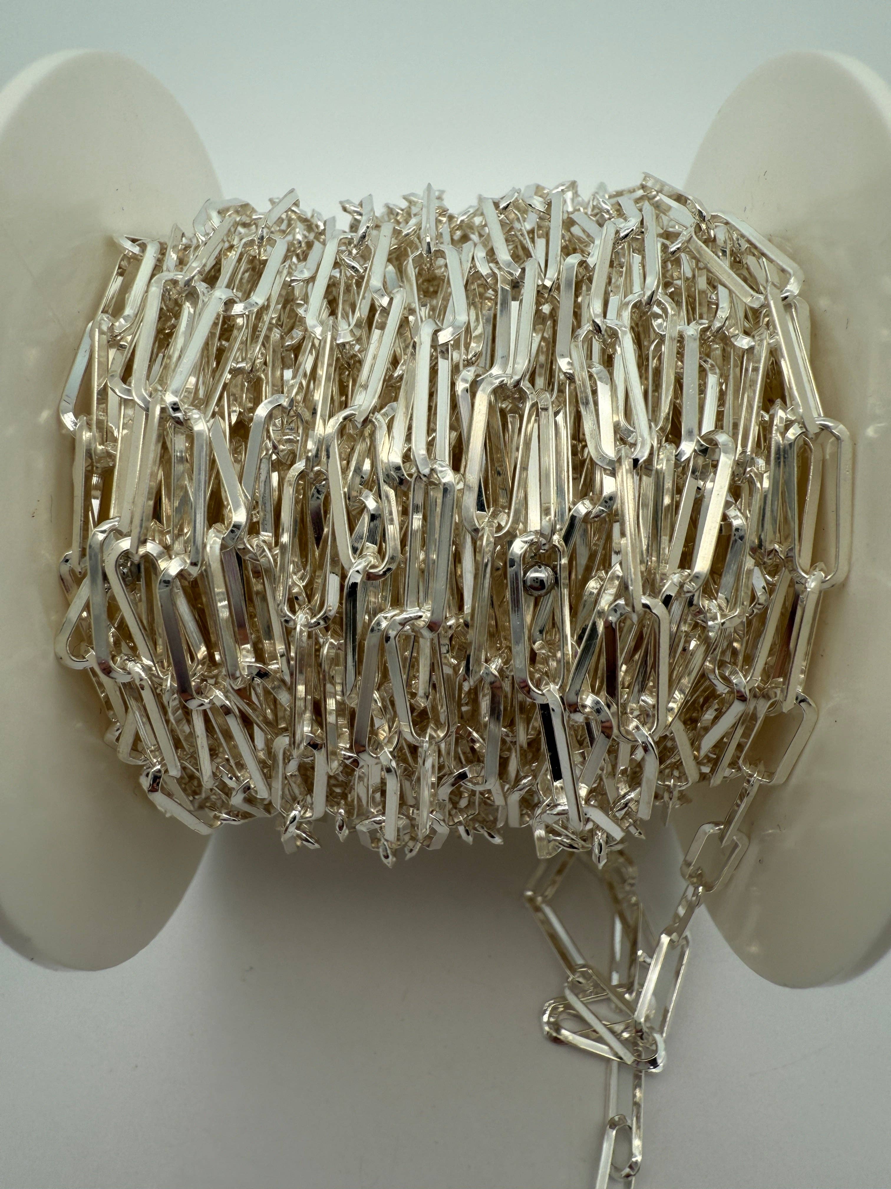 Purity Beads - Wholesale Craft Supplies - Paperclip Chain Thick Paper Clip Sterling Solid  Silver Chain Rectangular Triangle Wire  1mm  Chain, Size 11.4mmX4.2mm | 1 Foot7