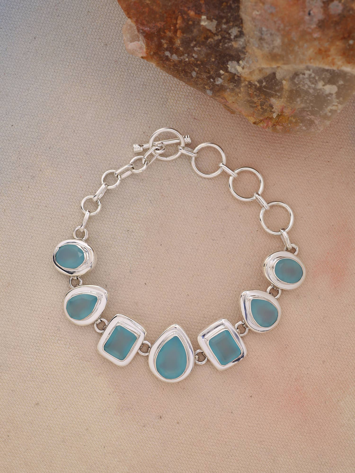 Tiramisu - Wholesale Link & Chain Bracelet - 925 Silver Aquatic Glow Aqua Chalcedony Gemstone Bracelet3
