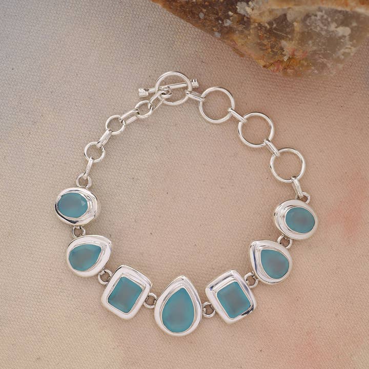 Tiramisu - Wholesale Link & Chain Bracelet - 925 Silver Aquatic Glow Aqua Chalcedony Gemstone Bracelet3