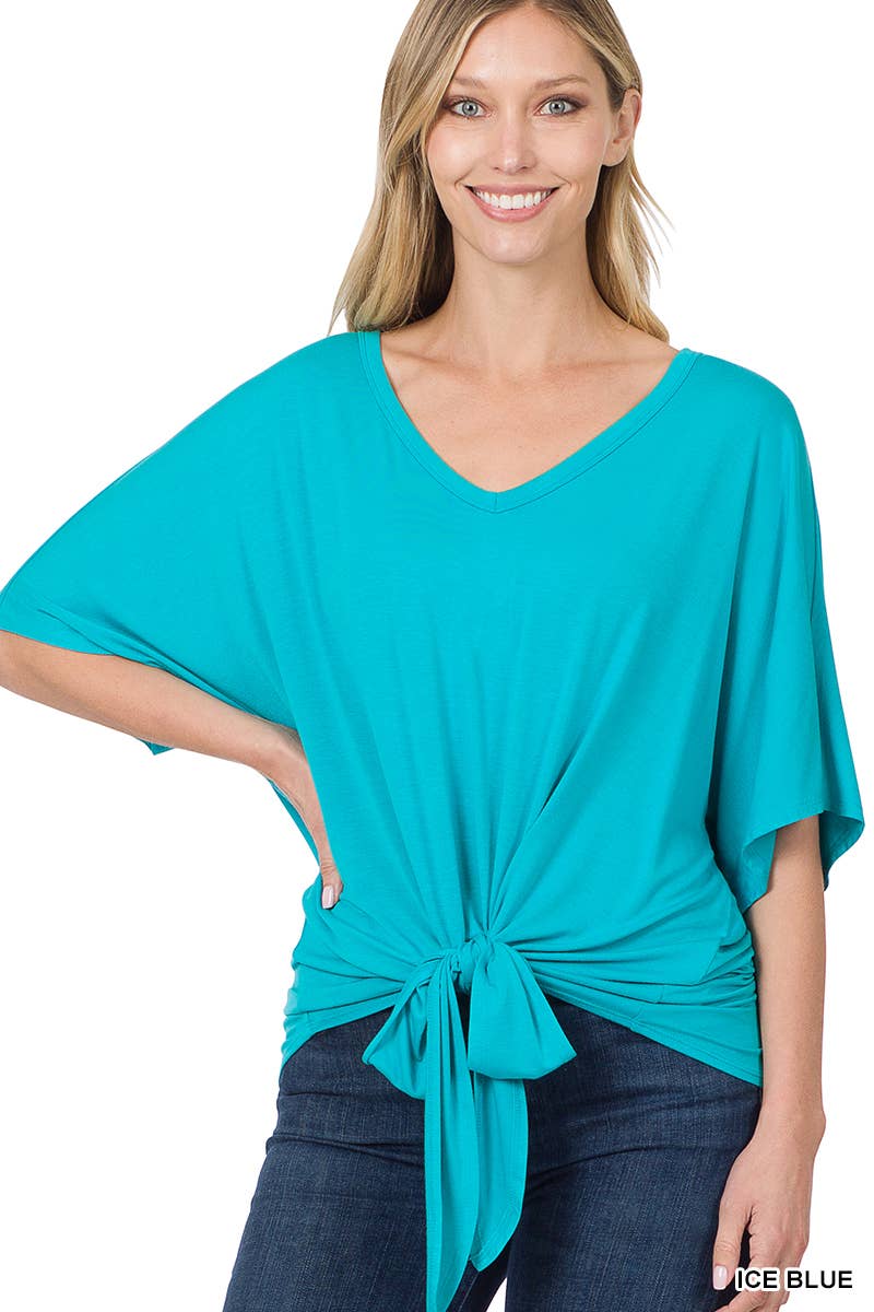 42POPS - Wholesale Tunic - Women's - ,..._ SI-18787 LUXE RAYON V-NECK TIE FRONT TOP10