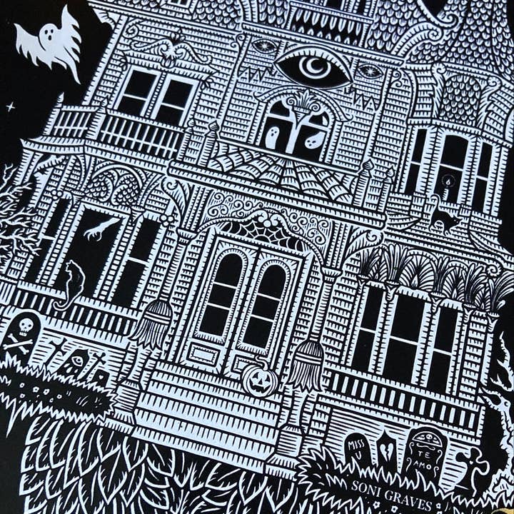 Soni Graves - Wholesale Art Print - Haunted Witch House Print, Letter Size, Spooky Whimsical3