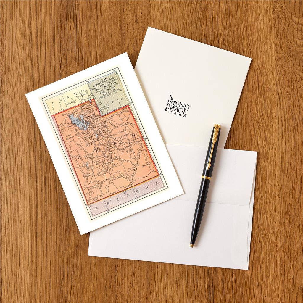 Found Image Press - Wholesale Stationery/Notecard Set - Greeting Card UT-187 Map of Utah1
