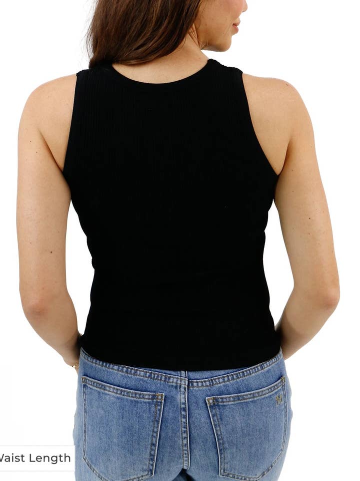 Waist Length High Neck Brami Tank in Black for wholesale on Faire3