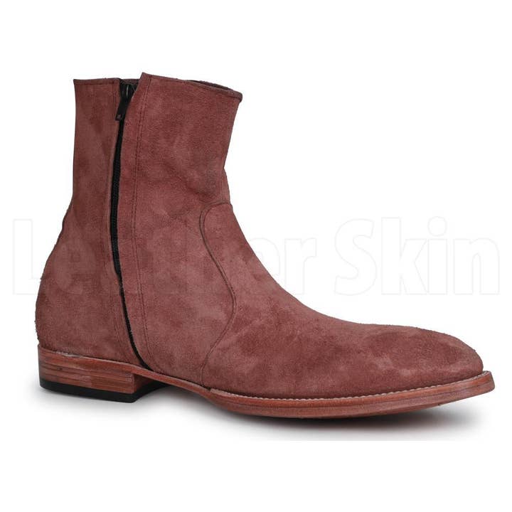 Herren braune Reißverschluss-Wildlederstiefel für den Großhandel von Leather Skin Shop
