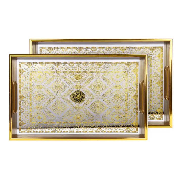 SINT - Wholesale Serving Tray - Vintage Rectangle Serving Tray with Handles- Pack of 2