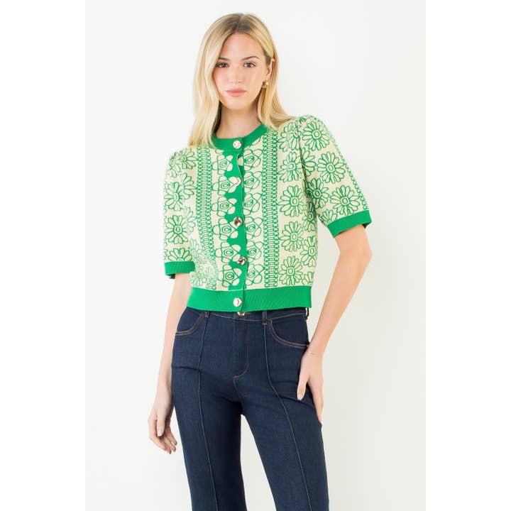 Short Sleeve Floral Pattern Button Up Top for wholesale by THML