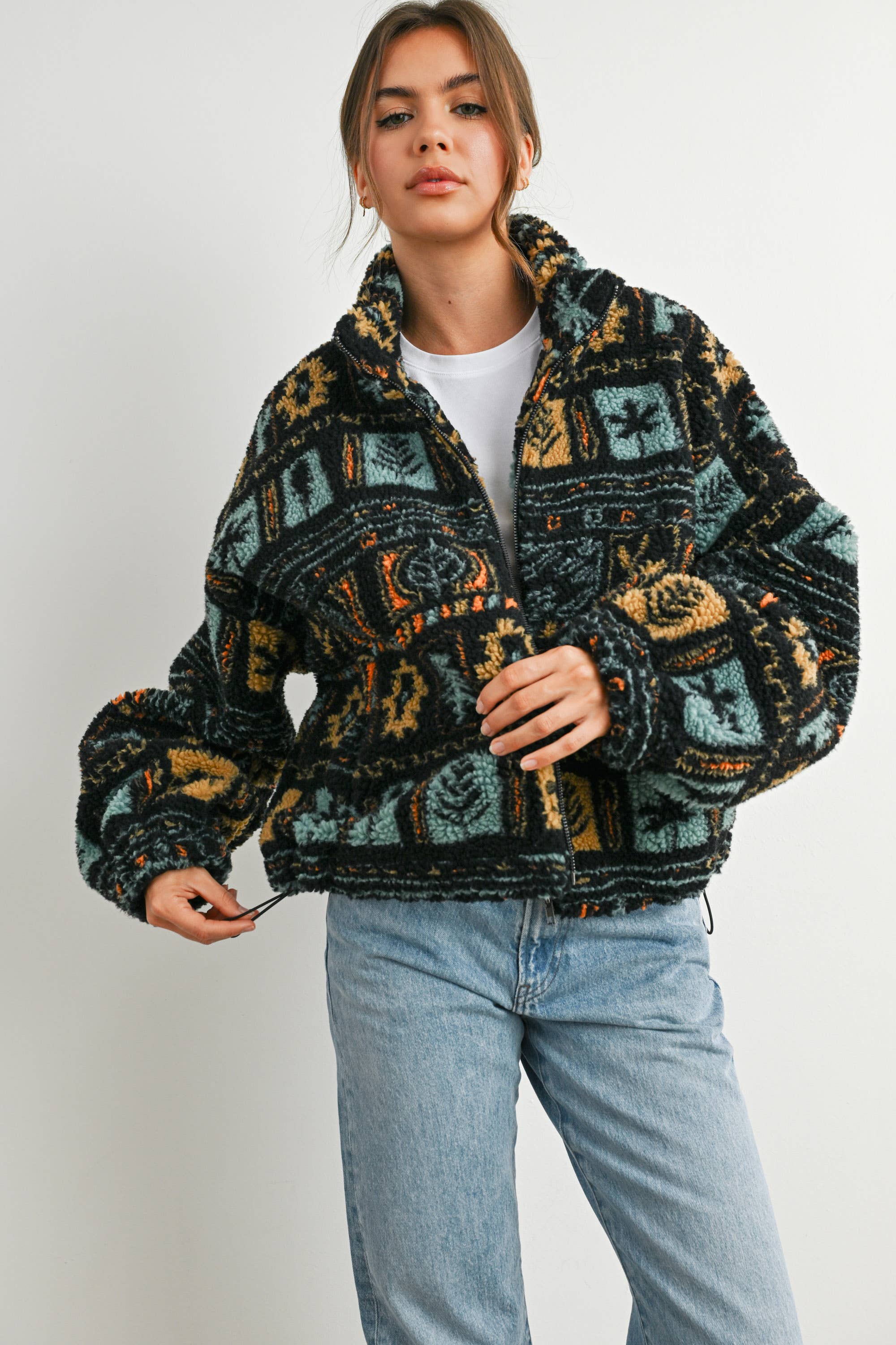 BLACK MULTI Zip-Up Polar Fleece Mock Neck Long Sleeve Jacket - BMJ7842 for wholesale on Faire7