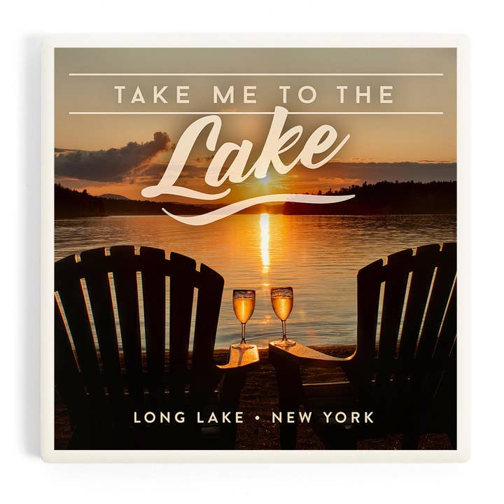 Ceramic Coaster Long Lake, New York, Take Me to the Lake, for wholesale by Lantern Press