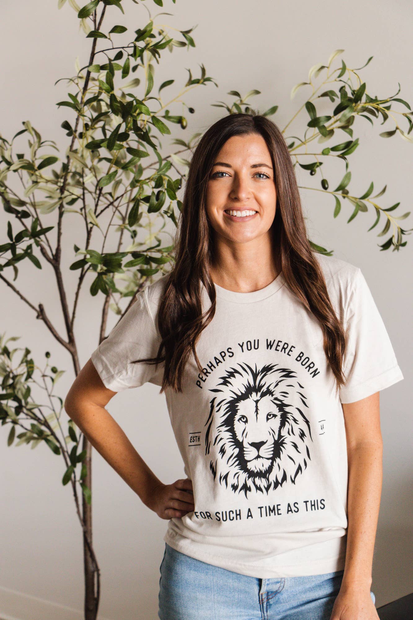 The Anastasia Co - Wholesale Screen Printed T-Shirt - Women's - For Such a Time Esther Lion Christian Graphic Tee - Stone1