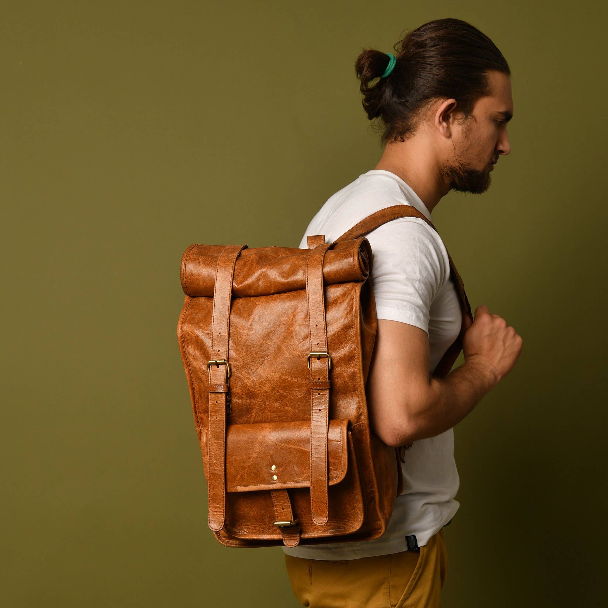 Dotch Leather - Vente Sac à dos – homme - Sac à dos en cuir à fermeture roulante DuVall - Tan7