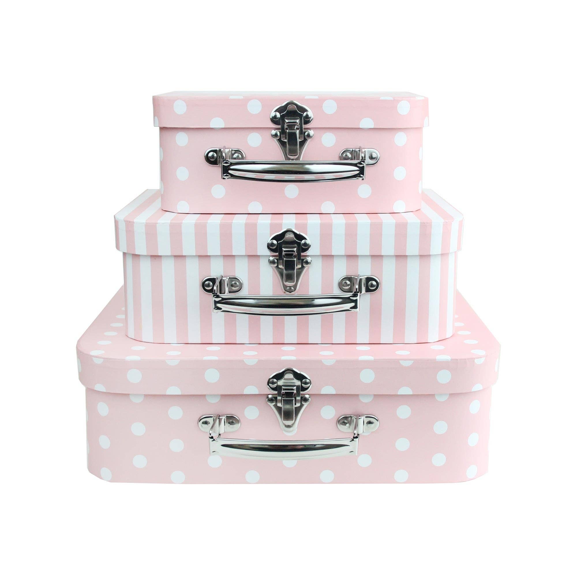 Emartbuy - Wholesale Gift box - Elegant Pink Stripes & Polka Suitcase Style Gift Boxes - Set of 30