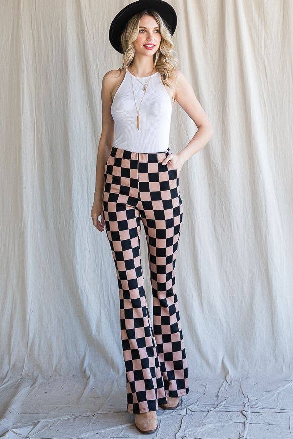 JADE BY JANE - Wholesale Pants - Women's - MOCHA AND BLACK CHECKERED PANTS - KRP3037-11