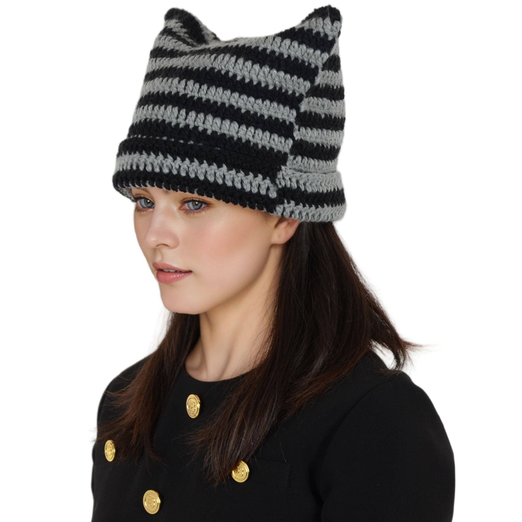 AK Brand - Wholesale Beanie - Women's - Vintage Crochet Cat Ear Slouchy Beanie Hat for Women1