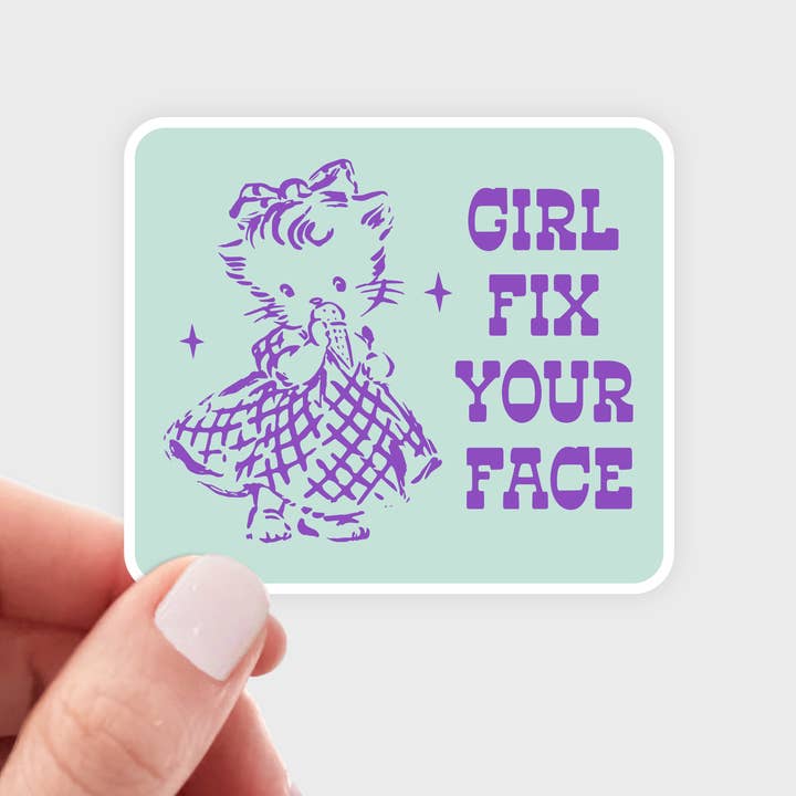 Yarnival - Wholesale Sticker - Girl Fix Your Face Sticker - kitten, cat, vintage, sarcastic