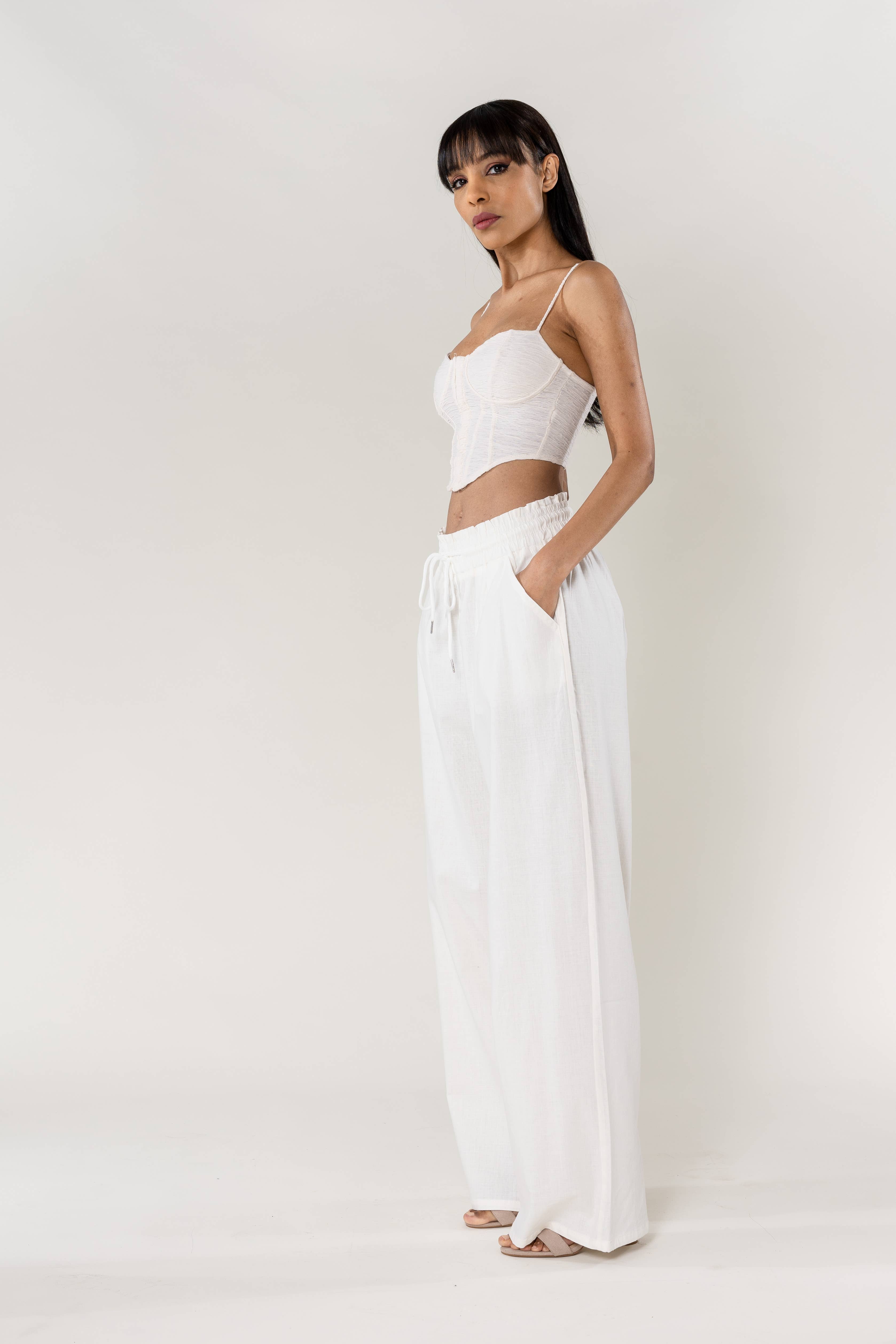 Nina Carter - Wholesale Pants - Women's - Nina Carter linen-style pants with elastic waistband A0011