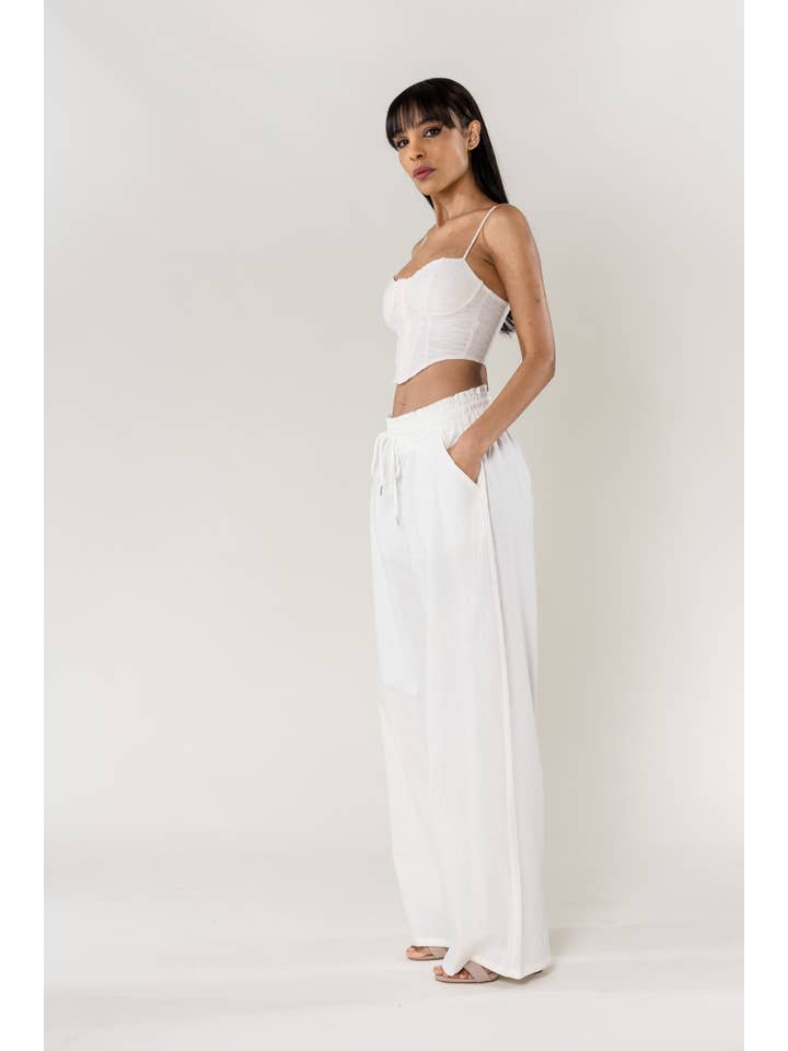 Nina Carter - Wholesale Pants - Women's - Nina Carter linen-style pants with elastic waistband A0011