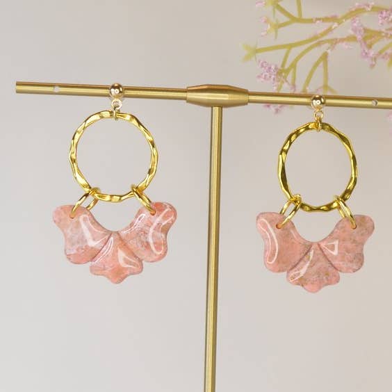 Pink, Coral, and Gold Marbled Gold Ball Post for wholesale by Creative Chaos Company