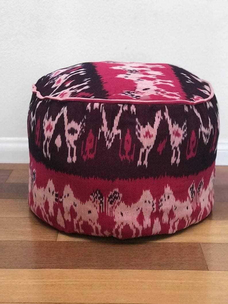 Kasih Co-op - Wholesale Pouf - Round Ikat Pouf Ottoman, Cover Only with No Insert.1