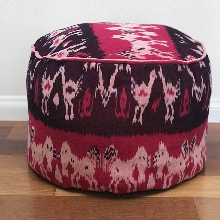 Kasih Co-op - Wholesale Pouf - Round Ikat Pouf Ottoman, Cover Only with No Insert.1