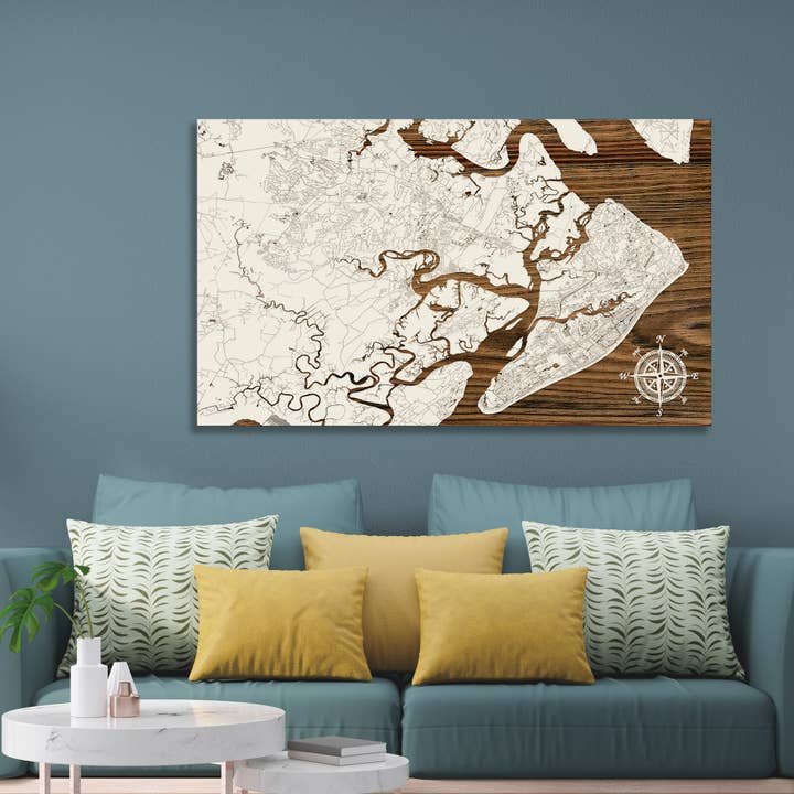 Carolina del Sur: Mapa de calles del área de Bluffton Hilton Head para venta al por mayor de Fire & Pine