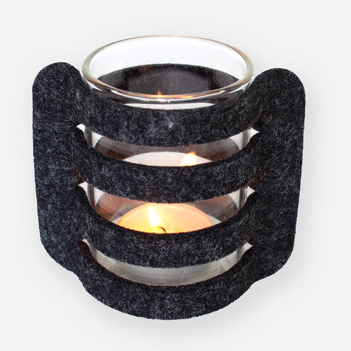 Striped Votive Candle holder/Vase - 100% Wool Felt and Glass for wholesale by Lion Looms