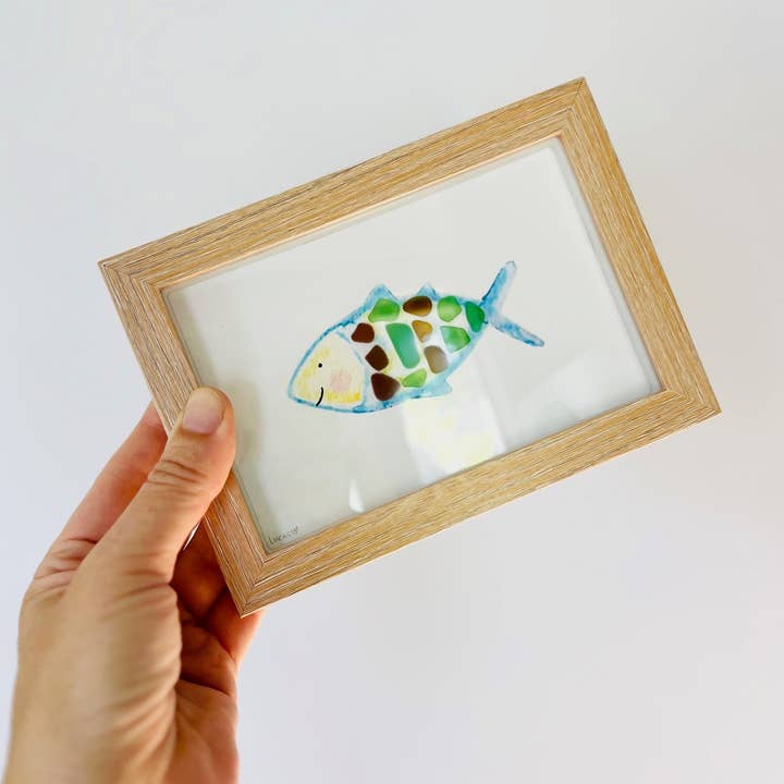 Sook & Hook - Wholesale Art Print - Happy Fish Sea Glass Art | 4" x 6" Shadowbox Frame1