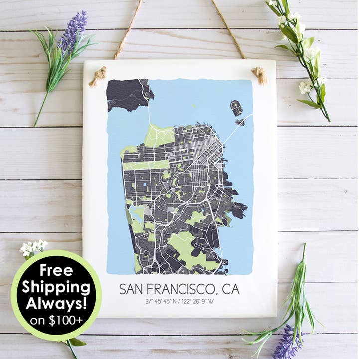 San Francisco California Map Wall Tile - Ceramic Tile Art for wholesale by Sparks House Co.