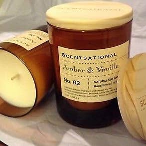 Scentsational Candles - Wholesale Jar/Filled Candle - 11Oz Apoth Brown - Amber Vanilla No. 2 - Wd Lid1