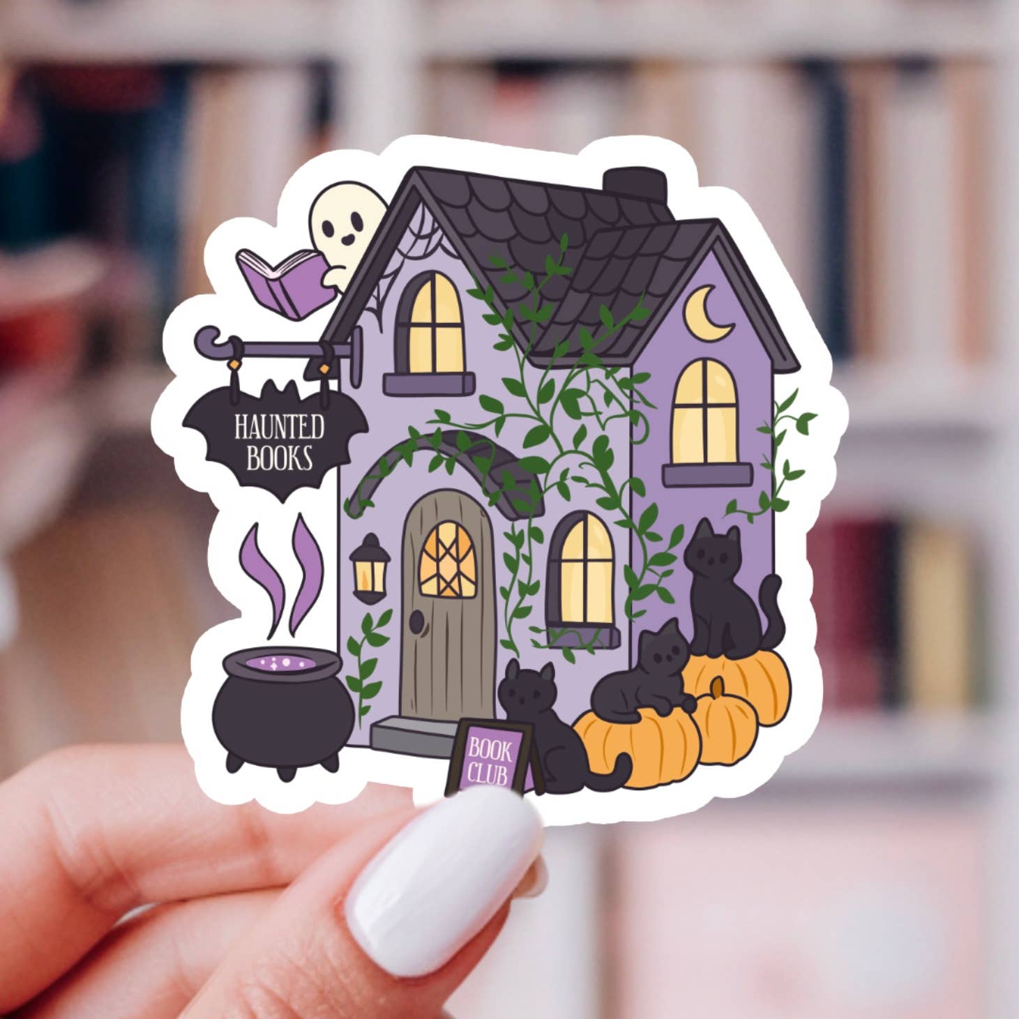 Indie Heart Studio - Wholesale Sticker - Haunted Book Shop Sticker – Bookish Halloween