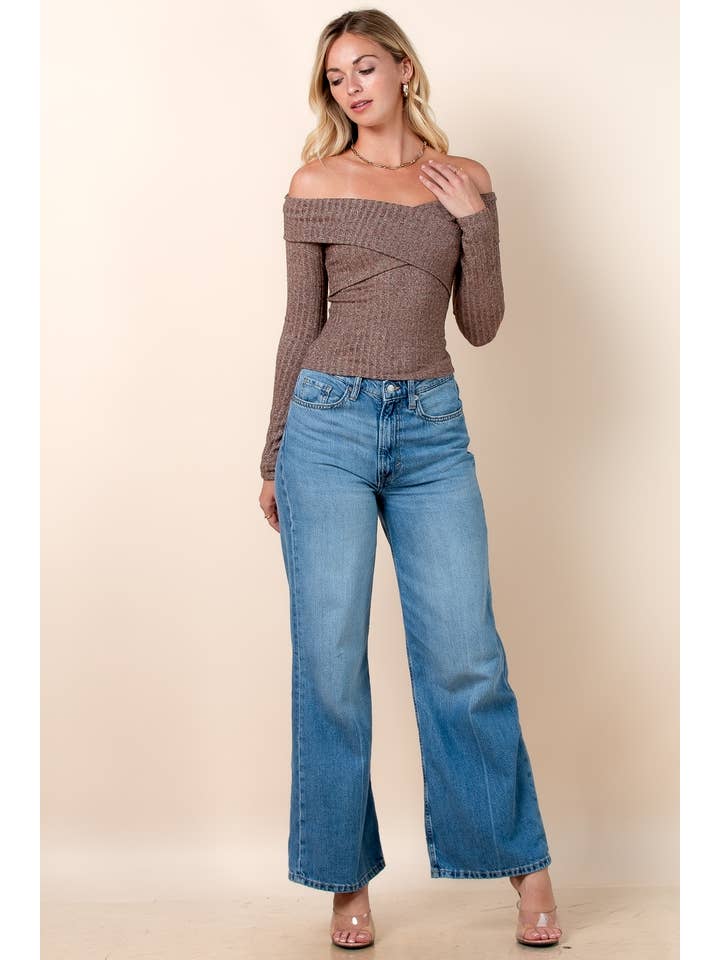 Nylon Apparel - Wholesale Knit Top - Women's - T680-SD-Debora Off Shoulder Knit Top5