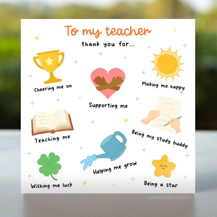 Thank You To My Teacher' Card for wholesale by Coffee and a Catfish
