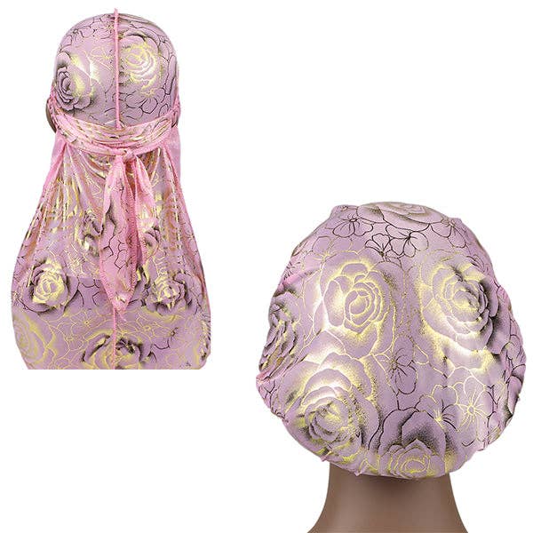 Pink Silky Rose Print Durag And Bonnet Set for wholesale by Taelor Boutique