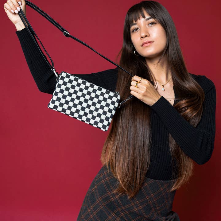 Jen & Co. - Wholesale Crossbody Bag - Women's - M013CHK Riley Checkered 3 Compartment Crossbody/Wristlet