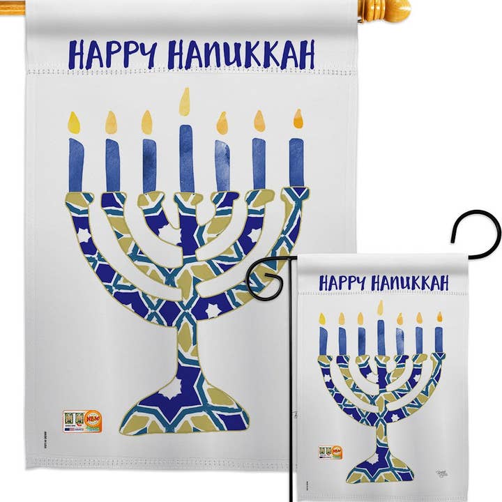 Two Group Flag Co - Venta al por mayor Bandera y manga de viento - Bandera de decoración de invierno de Hanukkah Menorah