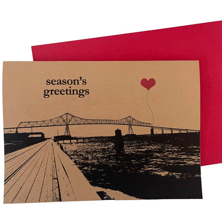 Ensemble de 8 cartes-notes Season's Greetings Astoria-Megler Bridge pour la vente par noteify