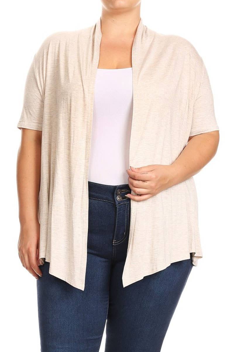 MOA COLLECTION - Wholesale Cardigan - Women's - Women's Plus Size Short Sleeves Draped Solid Cardigan9
