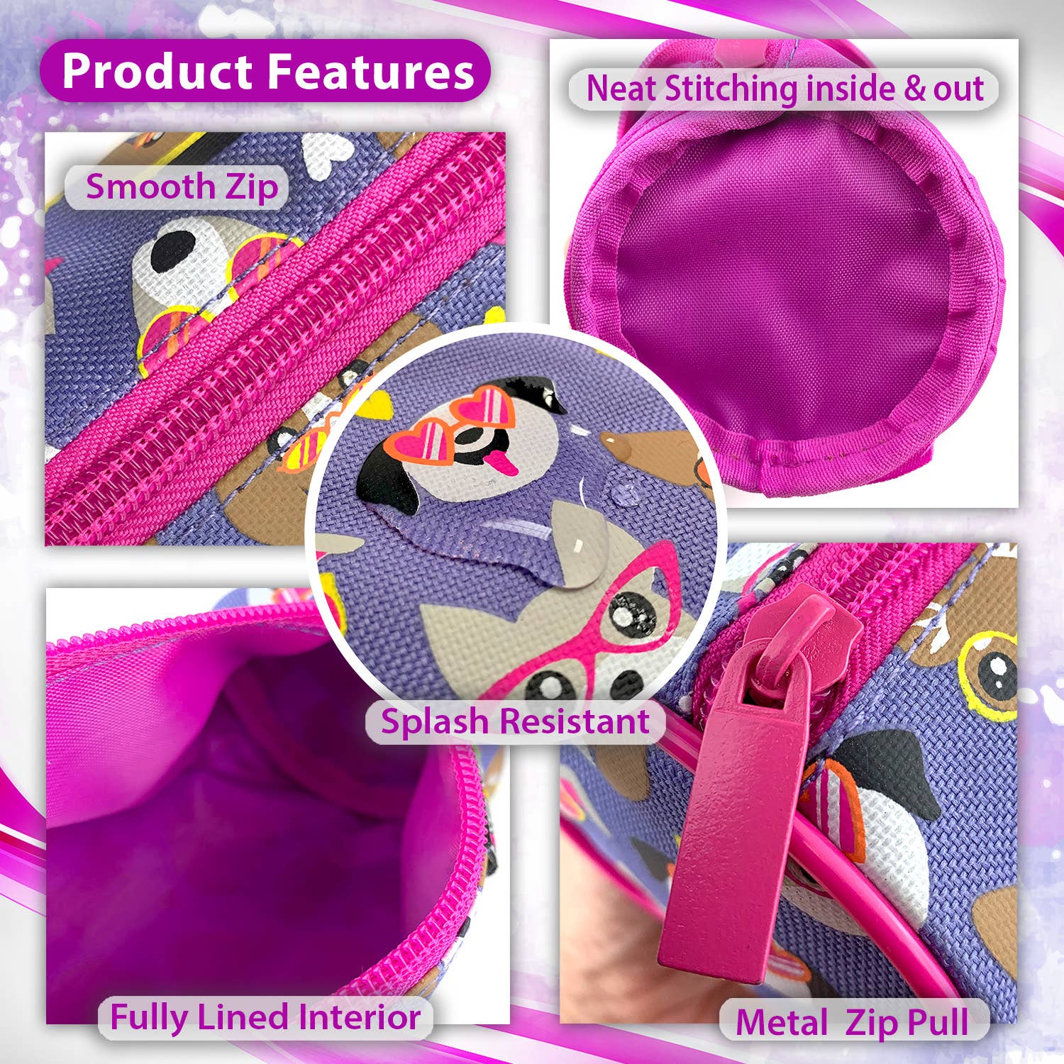 Powell Creative Products Ltd – wholesale Pencil case/pouch – Pencil Case for Girls and Kids Cute Dogs Purple Pencil Cases3