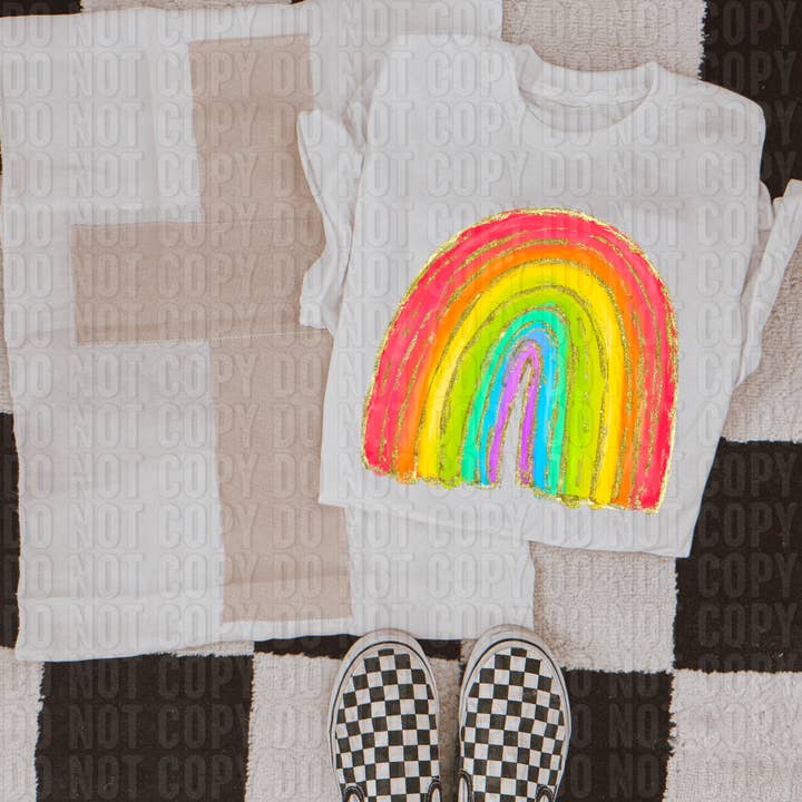 Rainbow Gold Glitz DTF Transfer for wholesale by K and M Designs