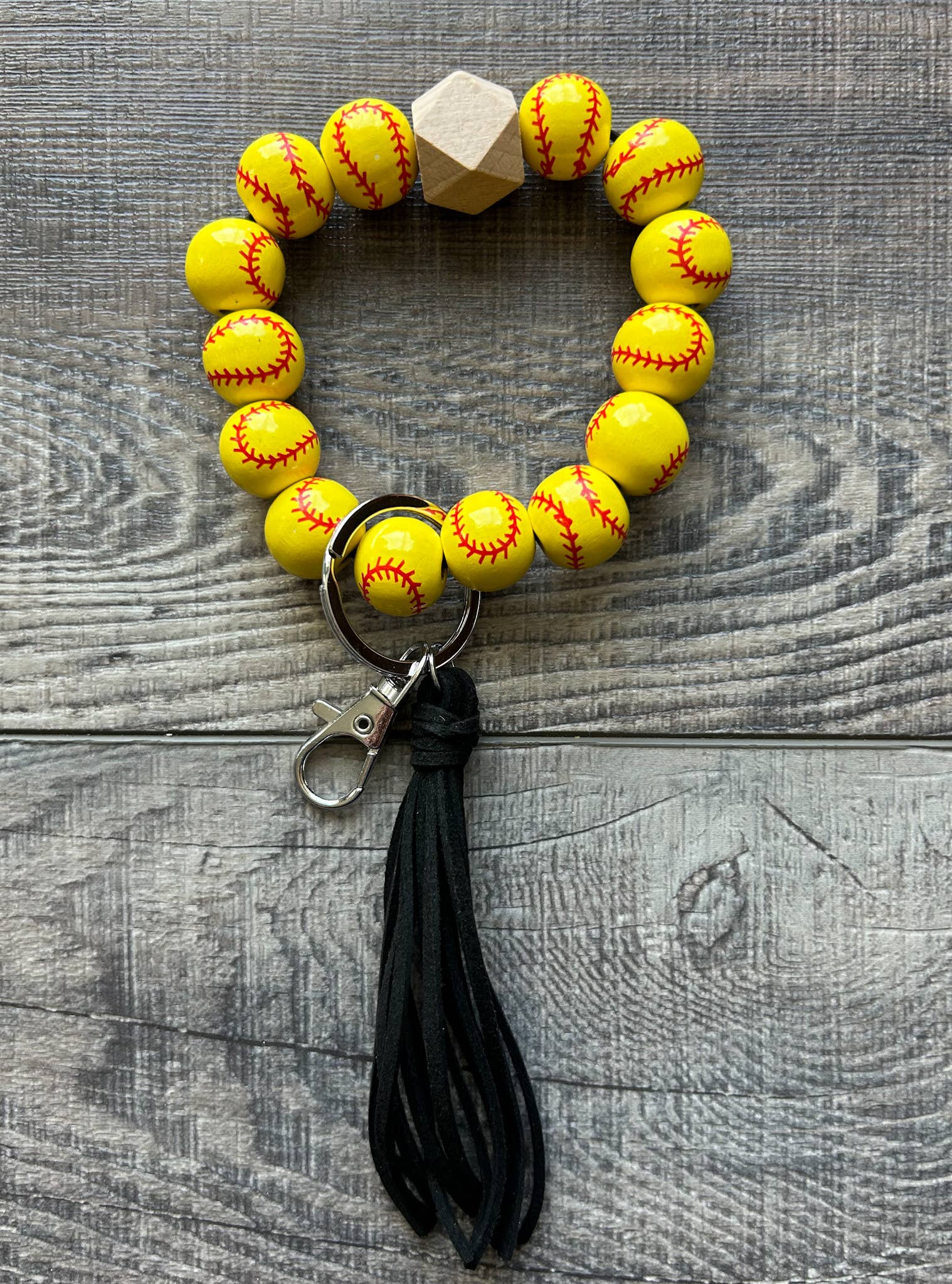 JILLIAN INK LLC - Wholesale Keychain Bracelet - Sports Keychain with Wooden Beads 7