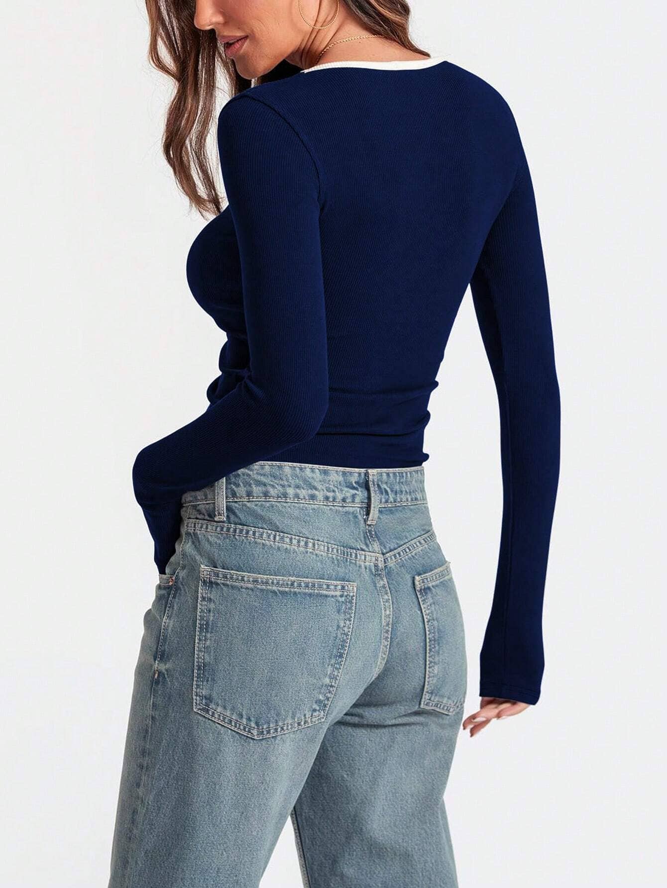 Hope & Sunshine - Vente Haut en maille – femme - Blouse à encolure carrée à blocs de couleur7