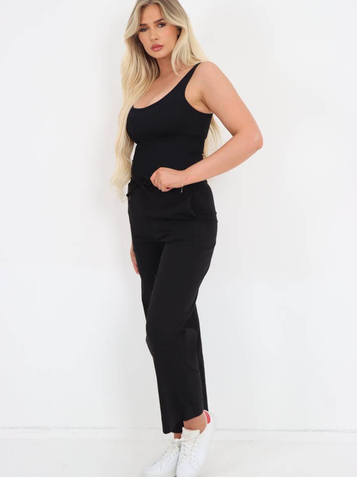 Miss Bold - Wholesale Pants - Women's - Women's Magic Stretch Wide Leg Trousers with Drawstring