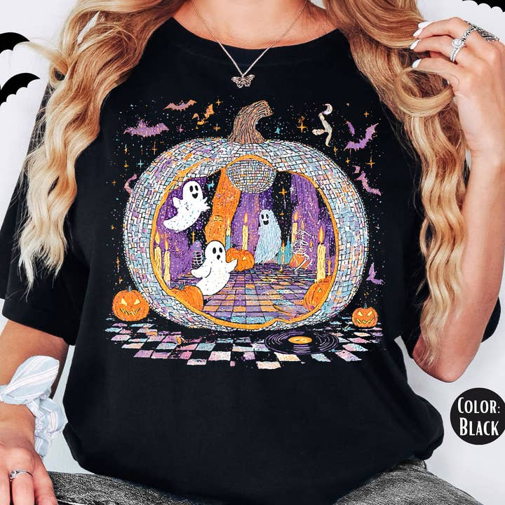 Maglietta di Halloween Disco Comfort Colors® - Maglietta Fantasma Iridescente per la vendita all'ingrosso da parte di The Shirt Company