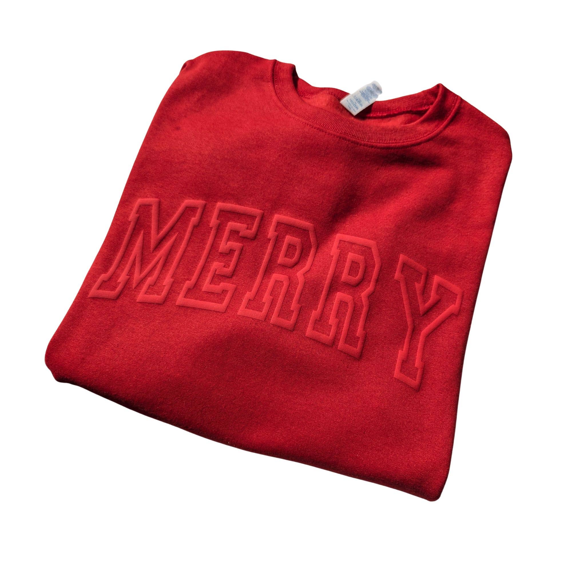 P E T I T R U E - Wholesale Graphic Sweatshirt - Women's - Christmas Sweatshirt MERRY Holiday Crewneck Sweater Puff 1