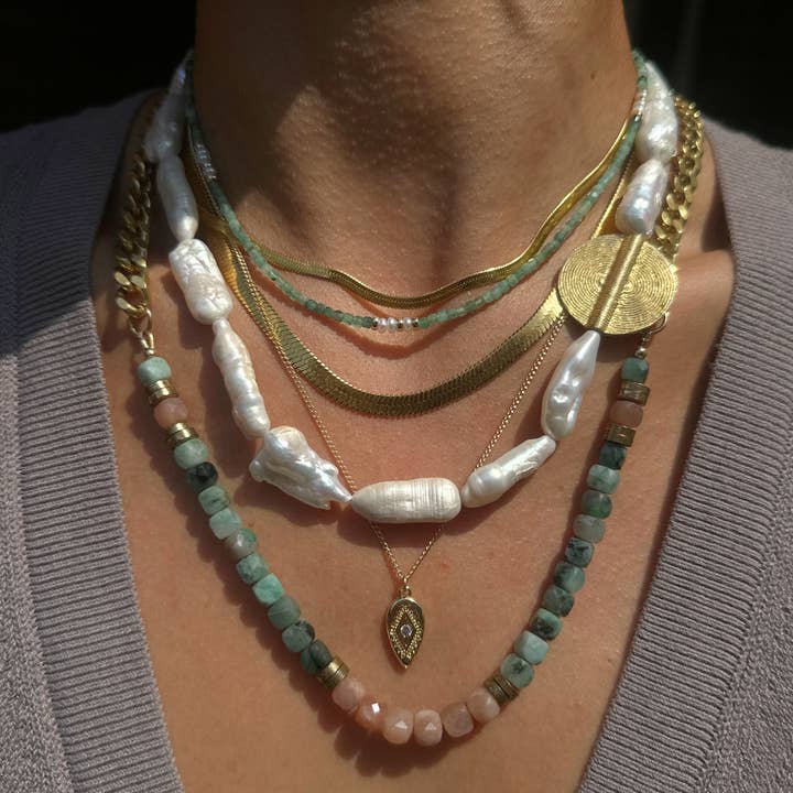 Rachel Nathan - Wholesale Beaded/Pearl Necklace - BIWA PEARL & BRASS MEDALLION1