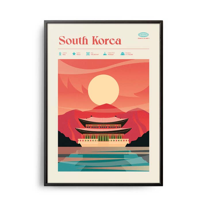 Mid-Century Modern South Korea Retro Travel Poster for wholesale by Weekend Concept