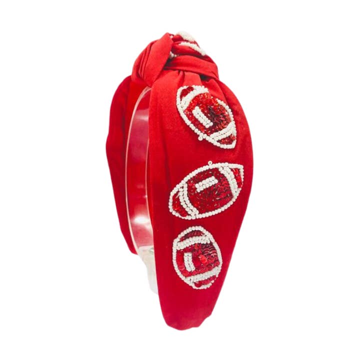 Bandeau de football Game Day Knot, sequins, rouge et blanc pour la vente par Golden Lily
