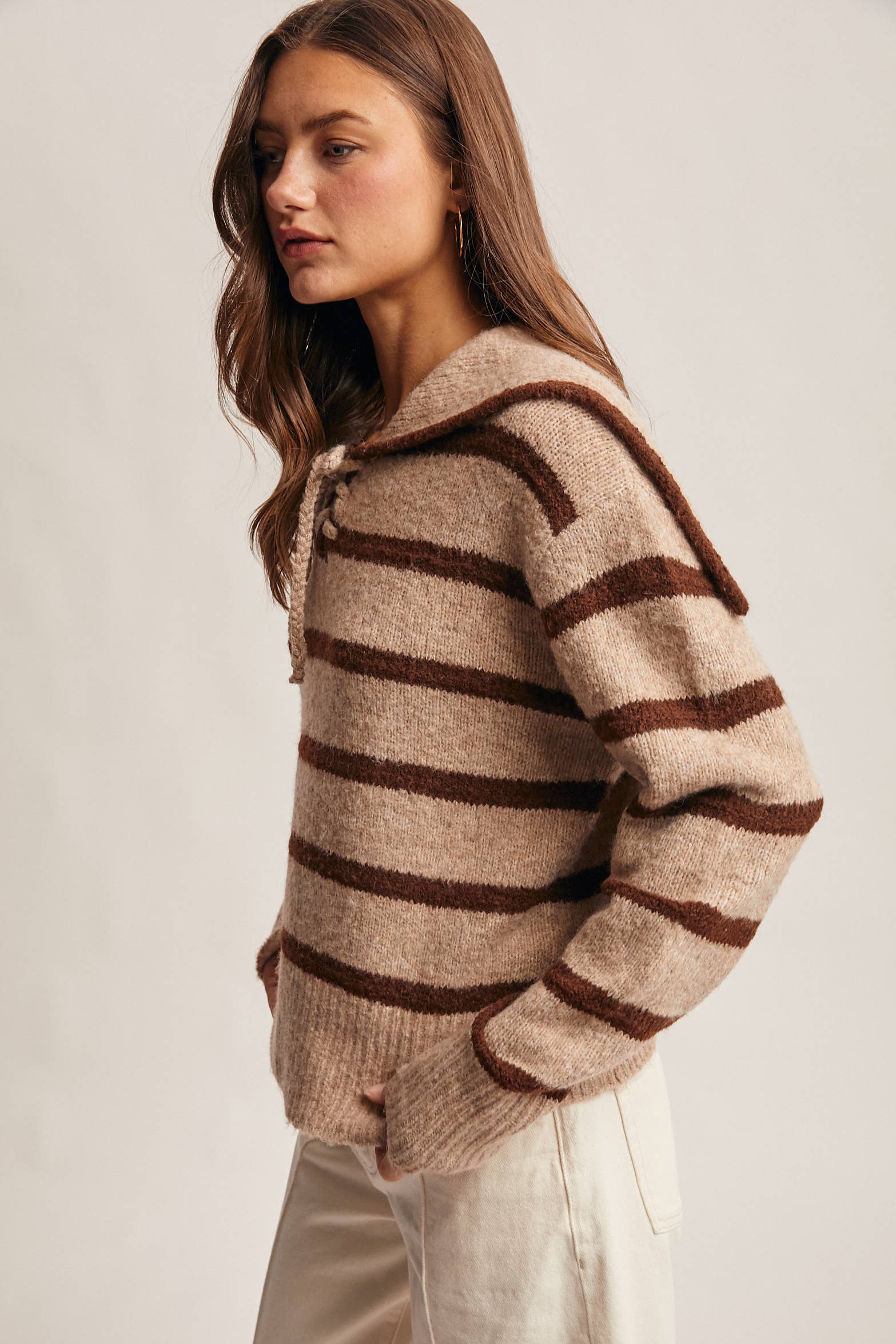 Forte - Vendita all'ingrosso Maglione tricot - Donna - Maglione a Maglia con Colletto da Marinaio a Righe FSW001214