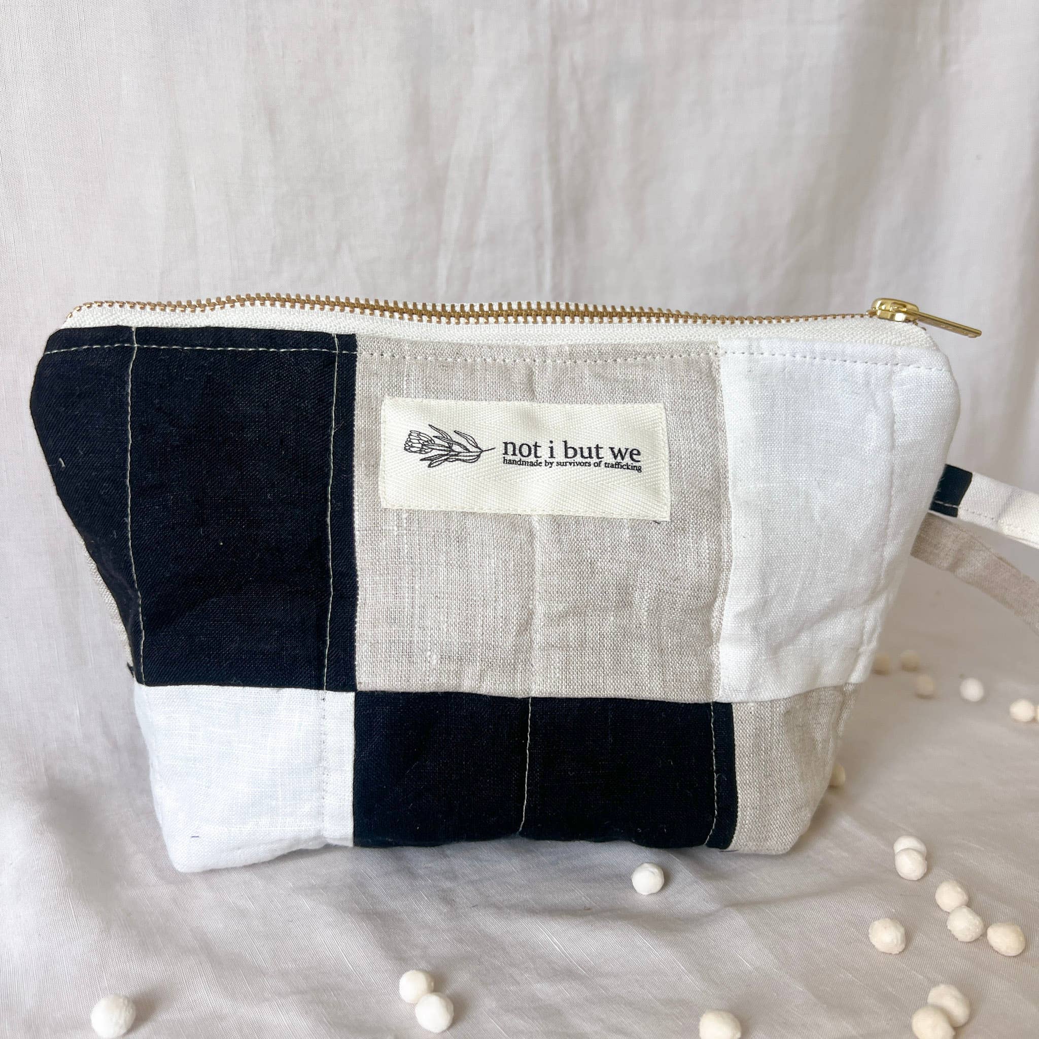Not I But We - Wholesale Makeup/Cosmetic Bag - Quilted Patchwork Cosmetic Pouch | Upcycled Linen Makeup Bag1