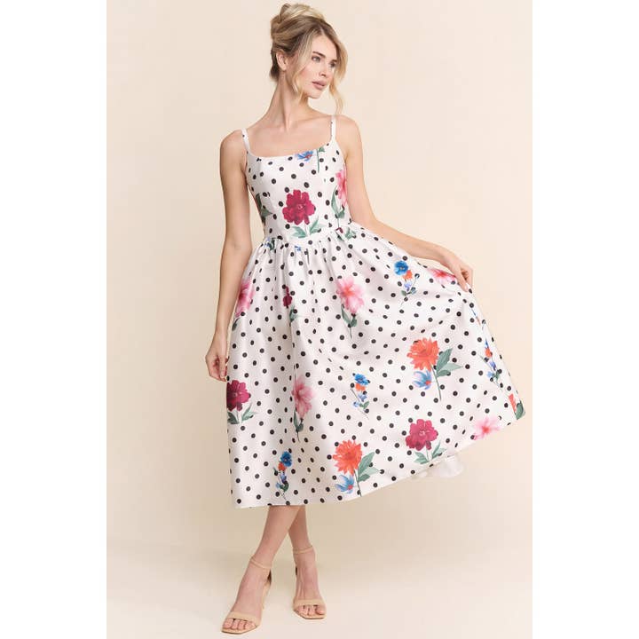 MULTI PRINT TAFFETA MIDI DRESS WITH POCKETS for wholesale by Maniju