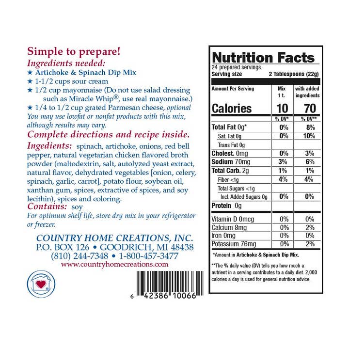 Country Home Creations - Wholesale Dip - Artichoke & Spinach Dip Mix2